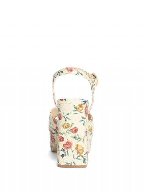 Guess Vallenn Floral Platform Sandals Beige | GUESS-SN29760