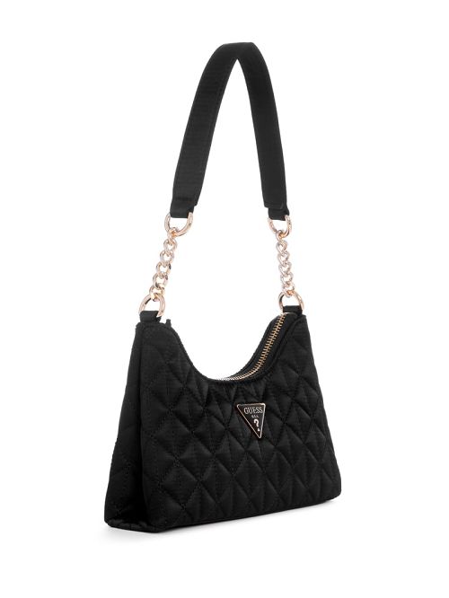Guess Velina Quilted Satin Mini Shoulder Bag Zwart | GUESS-SN29140