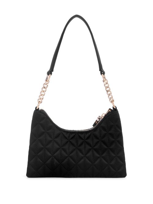 Guess Velina Quilted Satin Mini Shoulder Bag Zwart | GUESS-SN29140