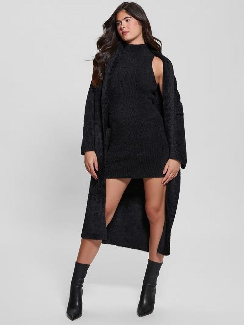 Guess Vero Fuzzy Sweater Dress Zwart | GUESS-SN26995