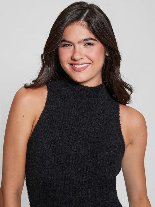 Guess Vero Fuzzy Sweater Dress Zwart | GUESS-SN26995