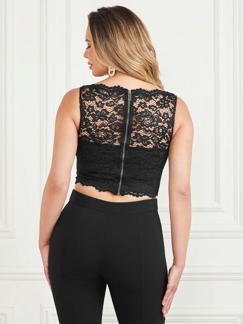 Guess Vesper Lace Corset Top Zwart | GUESS-SN27105