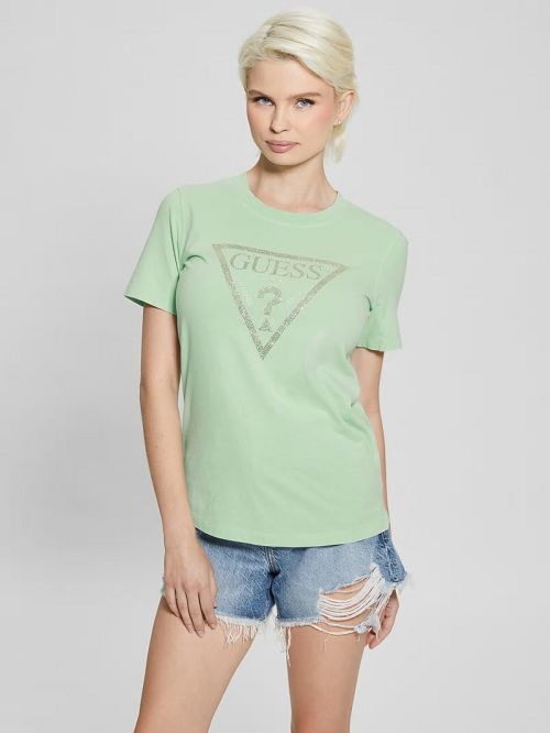 Guess Vintage Rhinestone Tee Groen | GUESS-SN27069