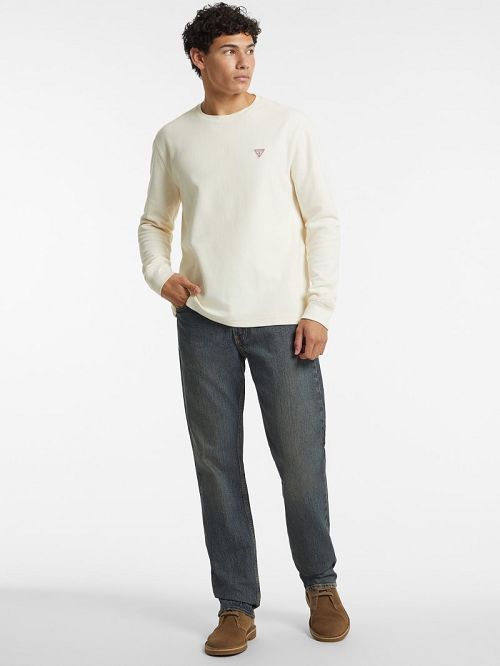 Guess Waffle-Knit Mini Triangle Long-Sleeve Tee Wit | GUESS-SN30995