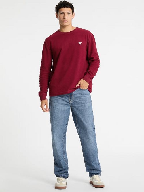 Guess Waffle-Knit Mini Triangle Long-Sleeve Tee Rood | GUESS-SN31007