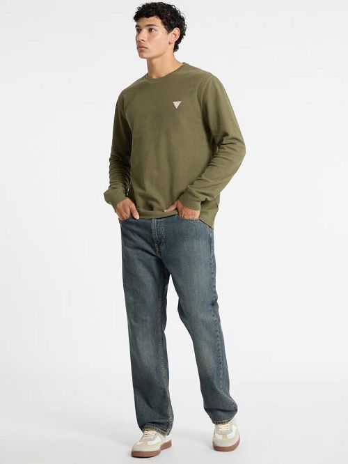 Guess Waffle-Knit Mini Triangle Long-Sleeve Tee Groen | GUESS-SN31053