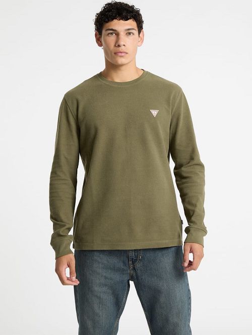 Guess Waffle-Knit Mini Triangle Long-Sleeve Tee Groen | GUESS-SN31053