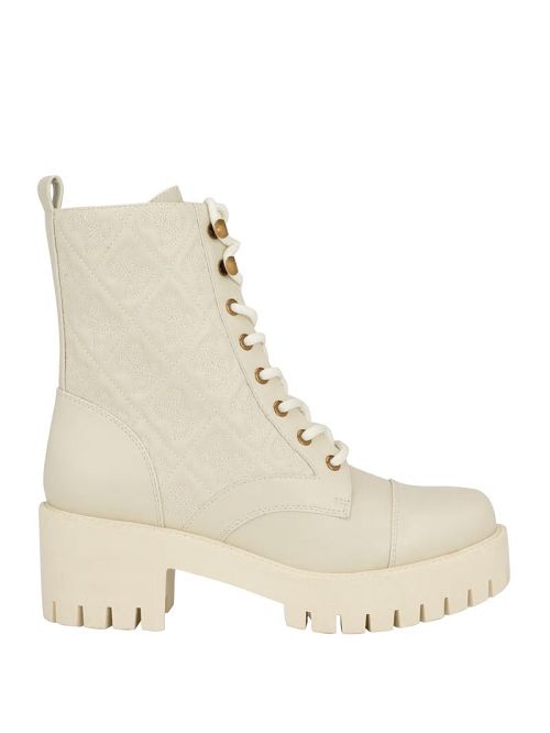 Guess Waite Embossed Lace-Up Moto Boots Wit | GUESS-SN29898