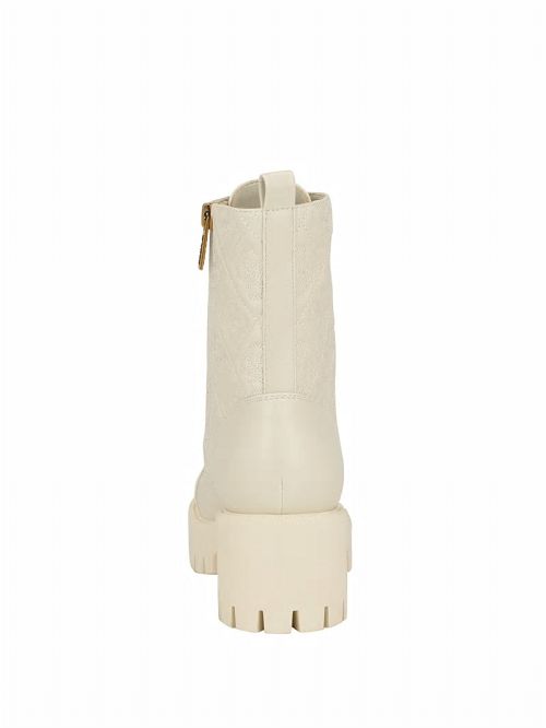 Guess Waite Embossed Lace-Up Moto Boots Wit | GUESS-SN29898