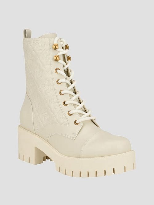 Guess Waite Embossed Lace-Up Moto Boots Wit | GUESS-SN29898