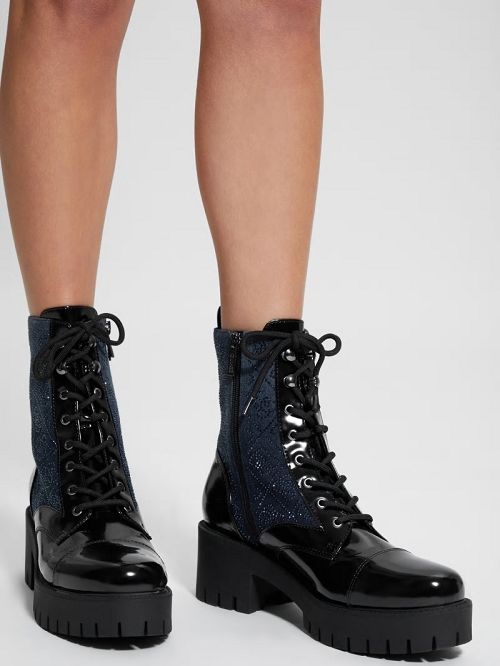 Guess Waitea Rhinestone Moto Booties Zwart | GUESS-SN29914
