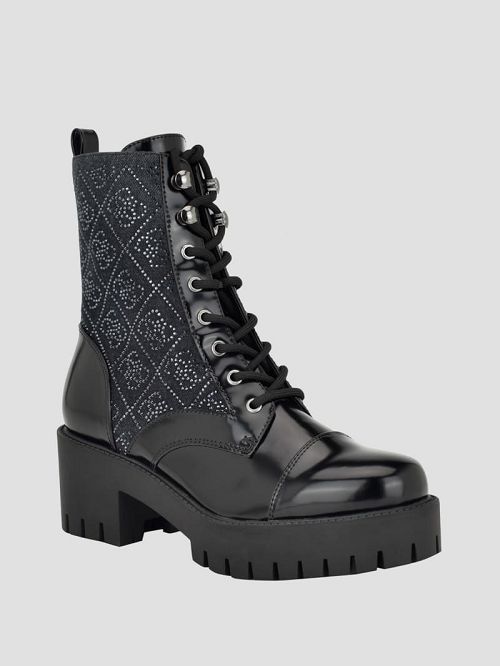Guess Waitea Rhinestone Moto Booties Zwart | GUESS-SN29914