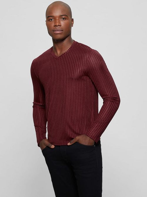 Guess Warehouse V-Neck Knit Tee Rood | GUESS-SN30615
