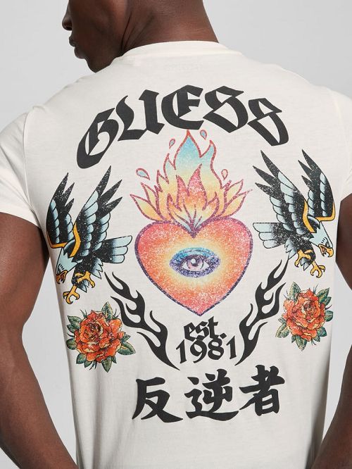 Guess Washed Print Tee Wit | GUESS-SN30583
