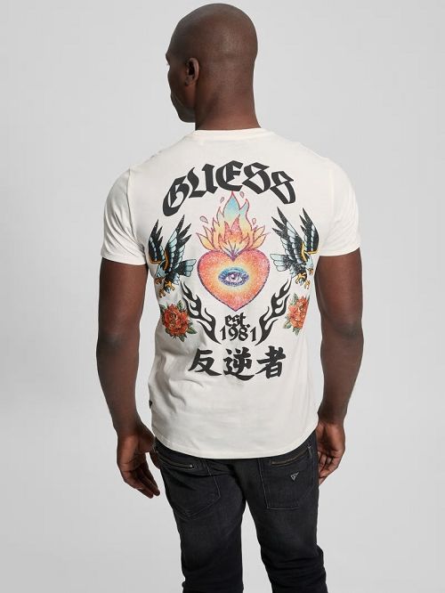 Guess Washed Print Tee Wit | GUESS-SN30583