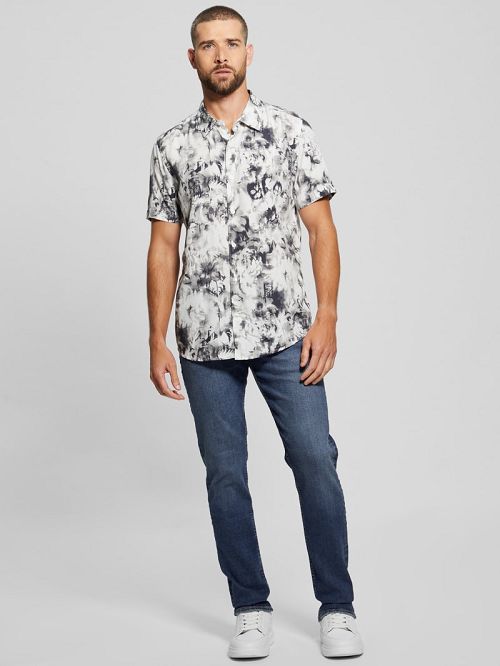 Guess Wayco Sateen Floral Shirt Zwart Wit | GUESS-SN31322