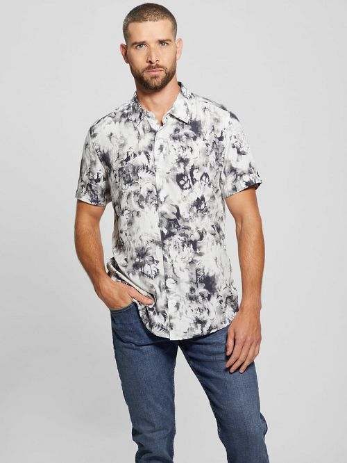 Guess Wayco Sateen Floral Shirt Zwart Wit | GUESS-SN31322