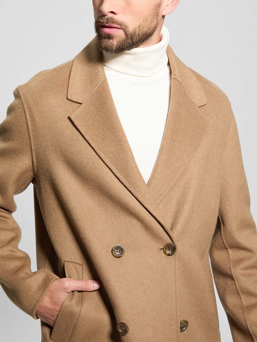 Guess Wool-Blend Double-Breasted Coat Beige | GUESS-SN30886