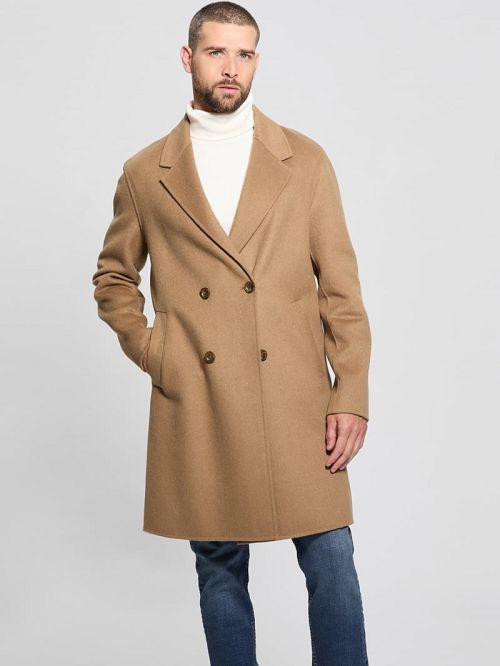 Guess Wool-Blend Double-Breasted Coat Beige | GUESS-SN30886