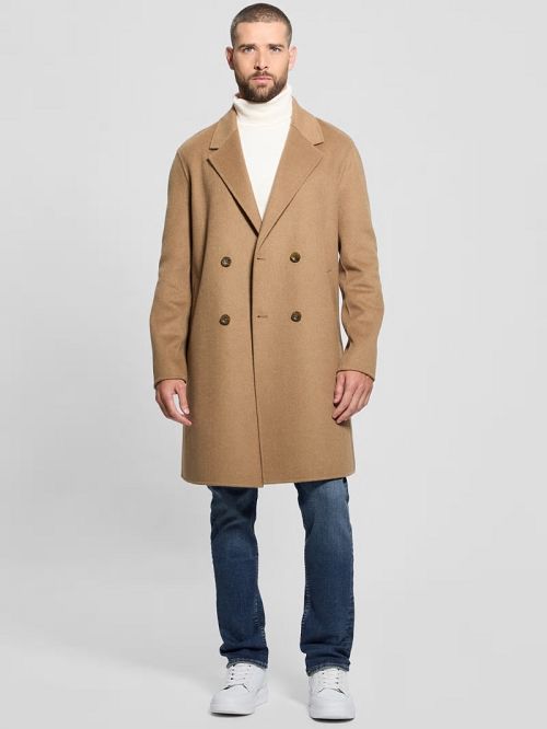 Guess Wool-Blend Double-Breasted Coat Beige | GUESS-SN30886