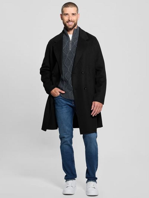 Guess Wool-Blend Double-Breasted Coat Zwart | GUESS-SN30795