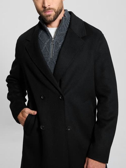 Guess Wool-Blend Double-Breasted Coat Zwart | GUESS-SN30795