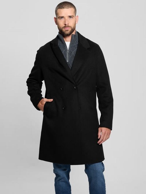 Guess Wool-Blend Double-Breasted Coat Zwart | GUESS-SN30795