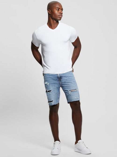 Guess Wyatt Distressed Denim Shorts Blauw | GUESS-SN31374