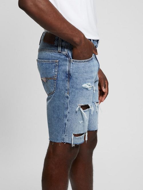 Guess Wyatt Distressed Denim Shorts Blauw | GUESS-SN31374