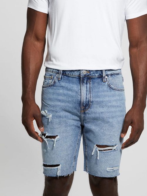 Guess Wyatt Distressed Denim Shorts Blauw | GUESS-SN31374