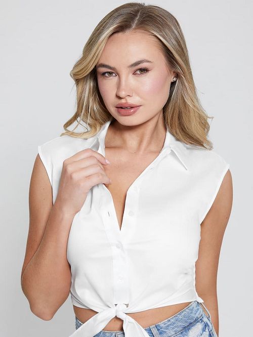 Guess Yalina Tie-Front Top Wit | GUESS-SN27606