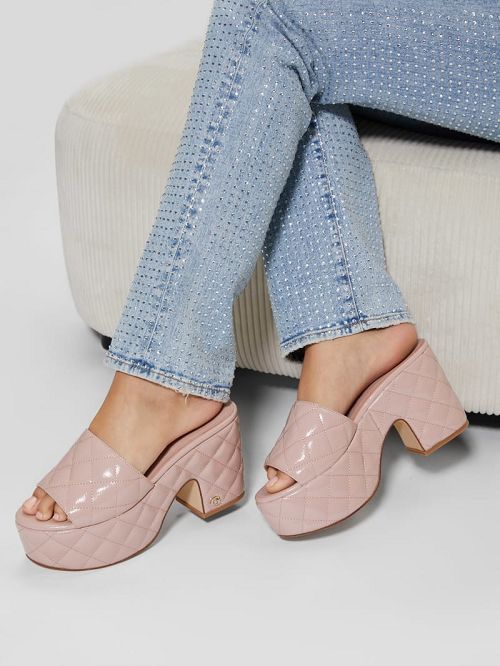 Guess Yanni Quilted Platform Mules Beige | GUESS-SN29657