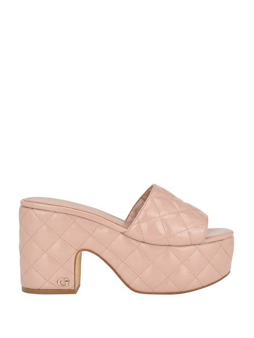 Guess Yanni Quilted Platform Mules Beige | GUESS-SN29657