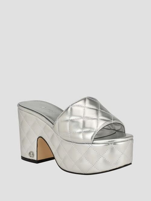 Guess Yanni Quilted Platform Mules Zilver | GUESS-SN29673
