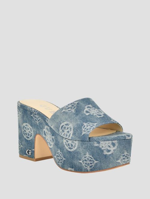 Guess Yapplea Denim Peony G Platform Mules Blauw | GUESS-SN29716