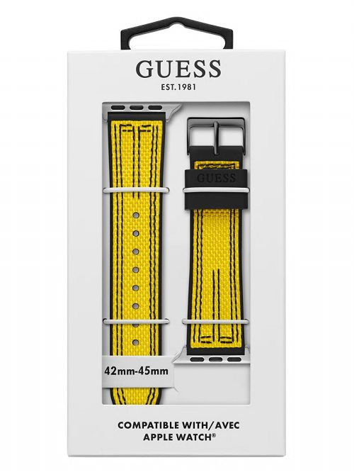 Guess Yellow and Black Woven 42-45 mm Band for Apple Watch® Geel | GUESS-SN31625