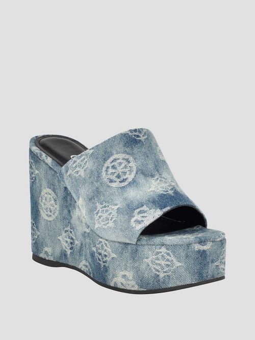 Guess Yenise Denim Platform Wedges Blauw | GUESS-SN29839