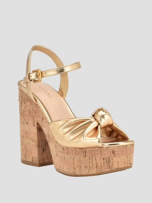 Guess Yipster Platform Heeled Sandals Goud | GUESS-SN29734