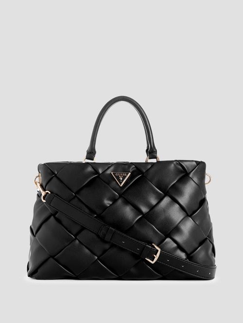 Guess Zaina Woven Girlfriend Satchel Zwart | GUESS-SN28658