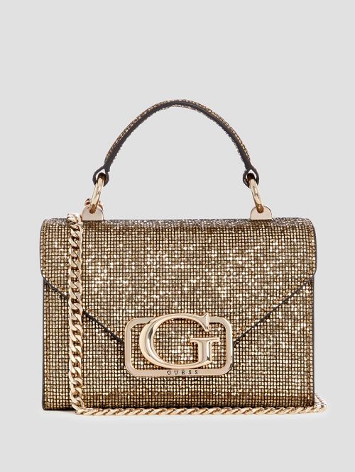Guess Zalina Mini Glitter Top-Handle Bag Goud | GUESS-SN28669