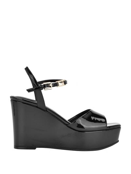 Guess Zione Patent Wedges Zwart | GUESS-SN29642