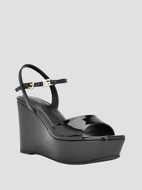 Guess Zione Patent Wedges Zwart | GUESS-SN29642